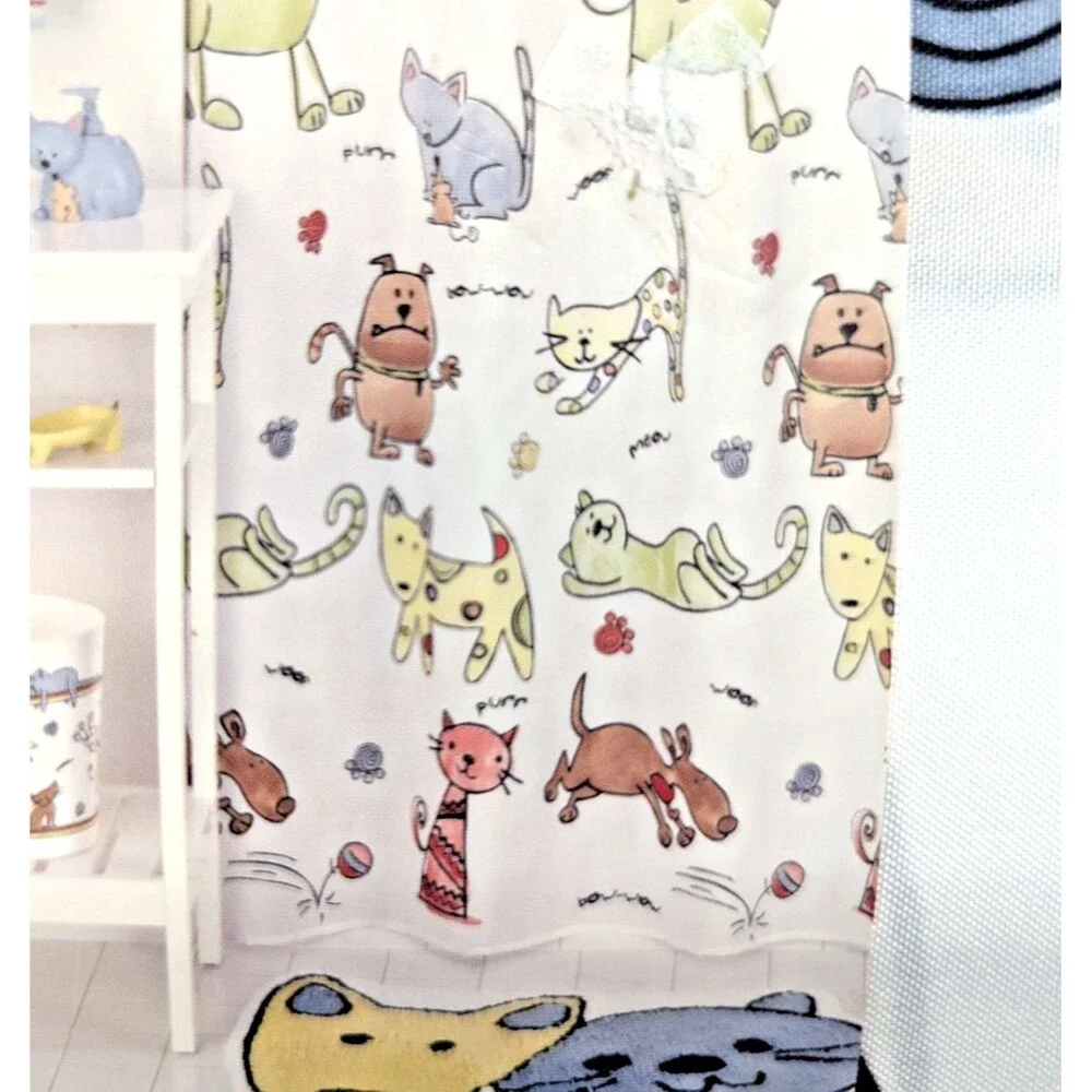 Essential Home Fabric Silly Cats and Dogs Fabric Shower Curtain Polyester NWT